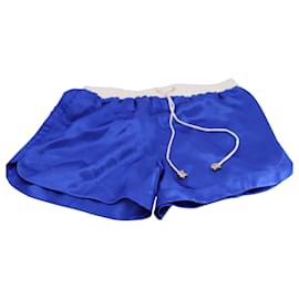 Balmain-Pantalones cortos de satén con cinturilla blanca en seda azul de Balmain-Azul