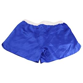 Balmain-Balmain Satin-Shorts mit weißem Taillenband aus blauer Seide-Blau