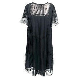 Prada dress in black pleated transparent net & lace with silk slip Black