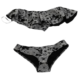 Lisa Marie Fernandez-Lisa Marie Fernandez Floral Print One Shoulder Bikini in Black Polyamide-Other