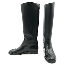 Chanel-Chanel riding boots in black leather-Black