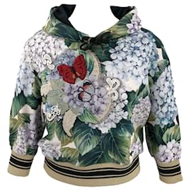 Dolce & Gabbana-Dolce & Gabbana Ortensia hoodie in hydrangea print & butterfly embroidery & gold trim-Other