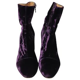 Dries Van Noten-Dries Van Noten Block Heel Ankle Boots in Purple velvet-Purple