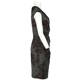 Etro-Etro Ruched Dress with Floral Jacquared in Grey Wool-Grey