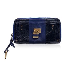 Chloé Blue Leather Paddington Zip Long Wallet Coin Purse Blue