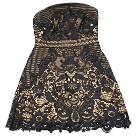 Self Portrait Strapless Guipure Lace Mini Dress in Black Polyester Black