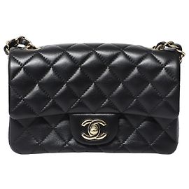 Chanel Quilted Mini Rectangular Flap Purse in Black Lambskin Leather Black