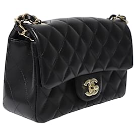 Chanel-Chanel Quilted Mini Rectangular Flap Purse in Black Lambskin Leather-Black