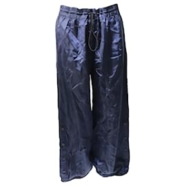 Autre Marque-Pantalon large à fines rayures orné de boutons-pression Monse en satin bleu marine-Bleu Marine