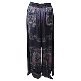 Sacai-Sacai Paisley Print Wide Leg Trousers in Navy Blue Polyester-Navy blue