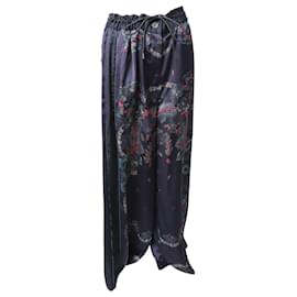 Sacai-Sacai Paisley Print Wide Leg Trousers in Navy Blue Polyester-Navy blue