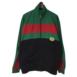 GUCCI Giacca in nylon oversize / S / nylon / GRN / RED / BLK / track jacket Verde