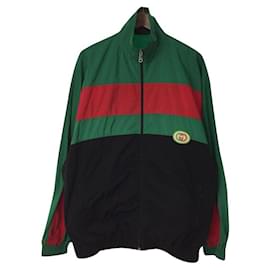Gucci-GUCCI Chaqueta de nailon extragrande / S / nailon / GRN / RED / BLK / track jacket-Verde