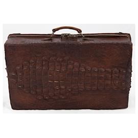 Autre Marque-Antica valigia in coccodrillo-Marrone