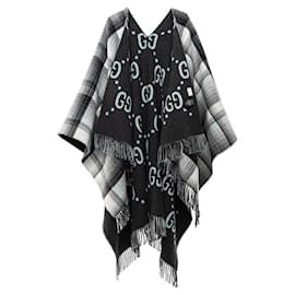 Gucci-GUCCI Reversible Poncho GG Wool Graphite/Grey new with tag-Black