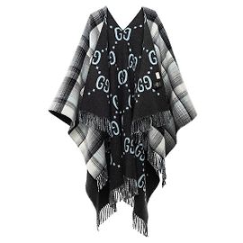 GUCCI Wendeponcho GG Wolle Graphit/Grau neu mit Etikett Schwarz