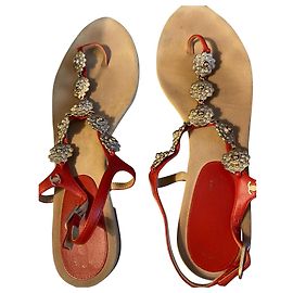 Chanel Camelia Thong Sandals Coral Leather Coral