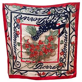 Pierre Balmain Vintage Pure Silk Scarf Red Navy blue