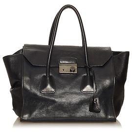 Prada Blue Sound Lock Ledertasche Blau Marineblau