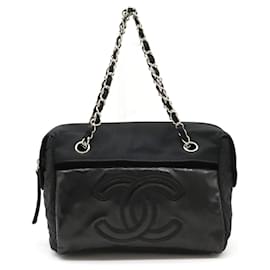 Chanel-[Used] CHANEL Matrasse Chain Bag Tote Bag Handbag Nylon Patent Leather Black Black Silver Metal Fittings-Black
