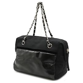 Chanel-[Used] CHANEL Matrasse Chain Bag Tote Bag Handbag Nylon Patent Leather Black Black Silver Metal Fittings-Black