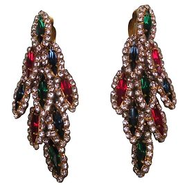 Autre Marque Pendientes de metal con incrustaciones de cristal Multicolor