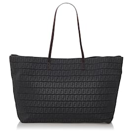 Fendi-Fendi Black Zucchino Canvas Tote Bag-Brown,Black