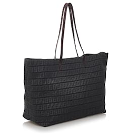 Fendi-Fendi Black Zucchino Canvas Tote Bag-Brown,Black
