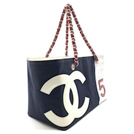 Chanel-[Usado] CHANEL Nº do canal5 Bolsa de corrente Bolsa de ombro Lona Marinho Prata-Prata,Azul marinho