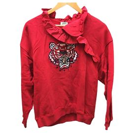 [Usado] KENZO upperr bordado / design de babados / moletom / M / algodão / VERMELHO Vermelho