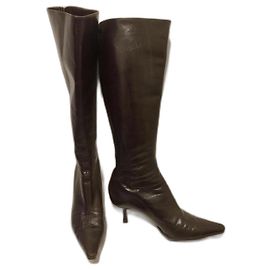 Jimmy Choo Chocolate brown leather boots with back zipper Brown Chocolate
