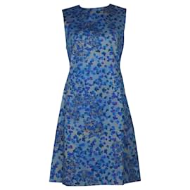 Erdem-Erdem Floral Print A-Line Dress in Blue Cotton-Other