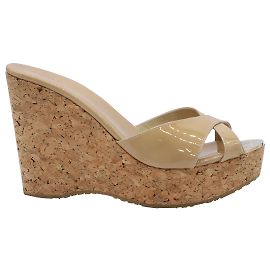 Jimmy Choo Perfume Wedges in Tan Patent Brown Beige