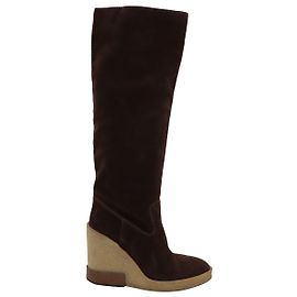 Tod's High-Knee Wedge Boots en Daim Marron Marron