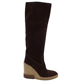 Tod's-Tod's High-Knee Wedge Boots in Brown Suede-Brown