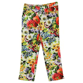 Dolce & Gabbana-Dolce & Gabbana Floral Slim Fit Trousers in Multicolor Cotton-Multiple colors