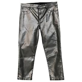 J Brand-J Brand Ruby High Rise Crop Cigarette Jeans in Galactic Silver Lyocell-Silvery
