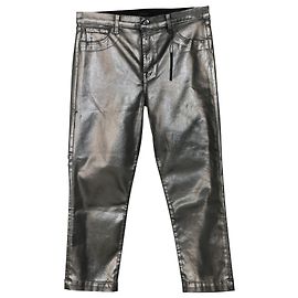 J Brand Ruby High Rise Crop Cigarette Jeans em Galactic Silver Lyocell Prata Metálico