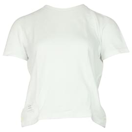 Thom Browne-T-shirt Thom Browne Piquet in cotone bianco con vestibilità comoda e righe centrali sul retro-Bianco