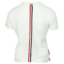 Thom Browne-T-shirt Thom Browne Piquet in cotone bianco con vestibilità comoda e righe centrali sul retro-Bianco