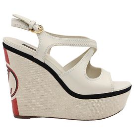 Cuña Louis Vuitton en Cuero Beige Blanco