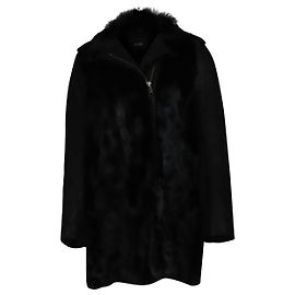 Maje Long Winter Coat in Black Fur Black