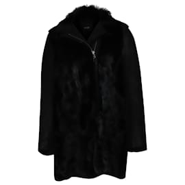 Maje-Maje Long Winter Coat in Black Fur-Black