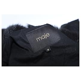 Maje-Maje Long Winter Coat in Black Fur-Black