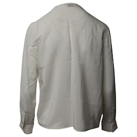 Fendi-Fendi Asymmetrical Ruffle Front Blouse in Cream Silk-White,Cream