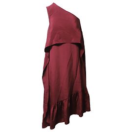 Tibi One-Shoulder-Rüschenkleid aus bordeauxroter Seide Rot Bordeaux