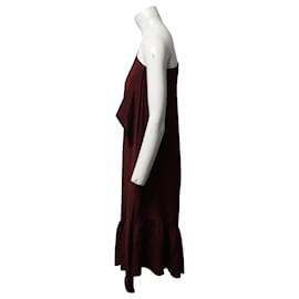 Tibi-Tibi One-Shoulder Ruffle Dress in Burgundy Silk-Dark red