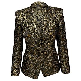 Balmain Metallic Brocade Blazer in Gold Acetate Golden Metallic