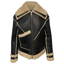 Autre Marque Rodarte Shearling Zip-Up Jacket in Black Leather Black
