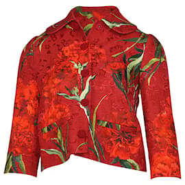 Dolce & Gabbana-Chaqueta Dolce & Gabbana con brocado metalizado floral en algodón rojo-Roja